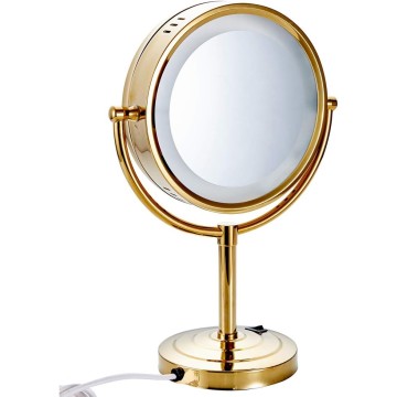 Gold LED Lighted Makeup Mirror with 10X Magnification, Three Colors Lights, 360°Swivel Extendable Bathroom Mirror, Tabletop Two-Sided, 8.5 inch