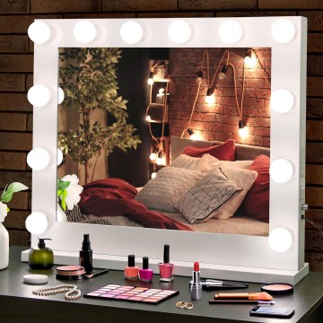 Makeup Vanity Mirror with Lights, Tabletop LED Hollywood Mirror with 12 Dimmable Bulbs, 3 Color Modes, Gift for Momen