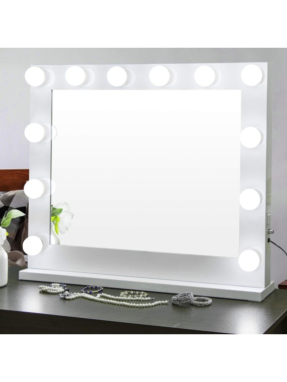 Makeup Vanity Mirror with Lights, Tabletop LED Hollywood Mirror with 12 Dimmable Bulbs, 3 Color Modes, Gift for Momen