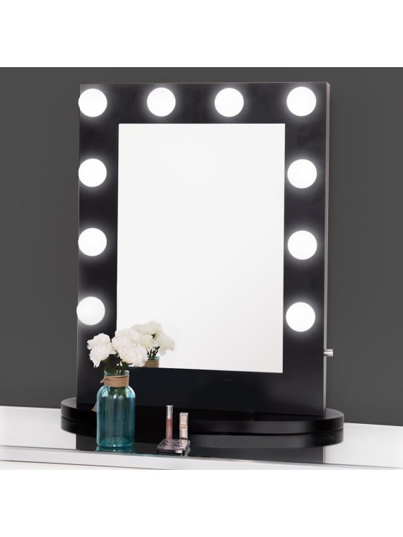 Hollywood Makeup Vanity Mirror W/Light Tabletops Lighted Mirror Dimmer LED Illuminated Cosmetic Mirror W/LED Dimmable Bulbs (Black - Oval)