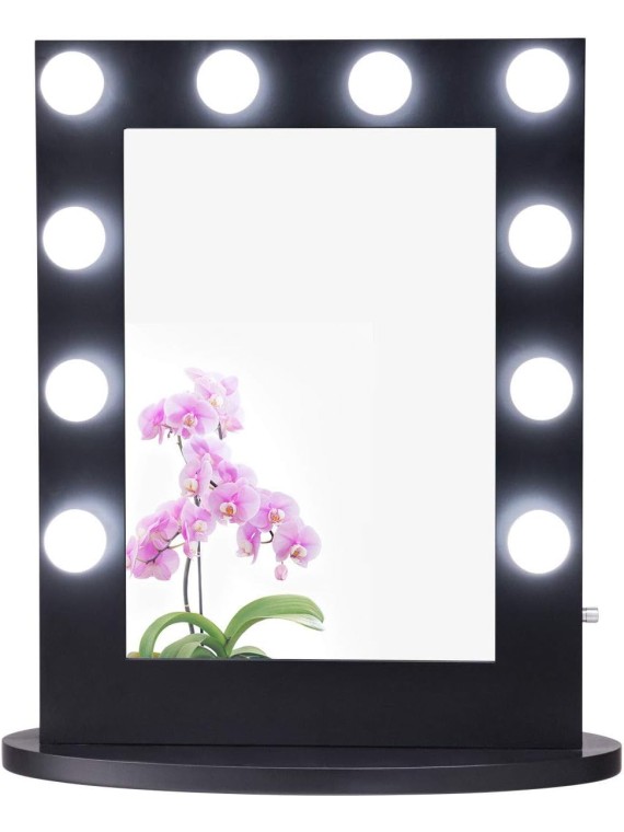 Hollywood Makeup Vanity Mirror W/Light Tabletops Lighted Mirror Dimmer LED Illuminated Cosmetic Mirror W/LED Dimmable Bulbs (Black - Oval)