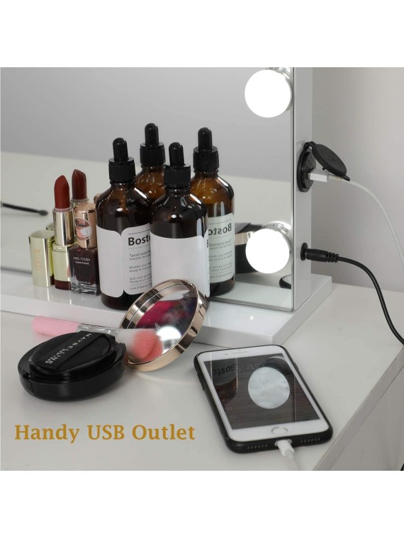 Vanity Mirror with Lights Large Makeup Mirror Lighted Hollywood Makeup Vanity Mirror Tabletop or Wall-Mounted Mirror with Dimmable LED Bulbs and USB Port for Bedroom & Dressing Room