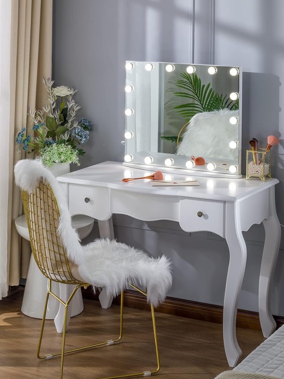 26Lx21W Vanity Mirror with Makeup Lights, Large Hollywood Light up Mirrors w/ 18 LED Bulbs for Bedroom Tabletop & Wall Mounted, White