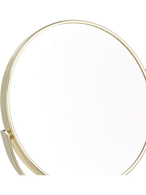 Basics Tabletop Mount Vanity Round Mirror, 1X/5X Magnification, Iron, 7.2"L x 4.92"W, Gold