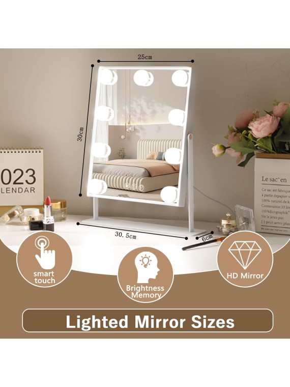 Vanity Mirror with Lights Lighted Makeup Mirror with 9 LED Bulbs Plug in Light Up Makeup Mirror with Lights 360 Rotation with 10x Magnifying Mirror Tabletop