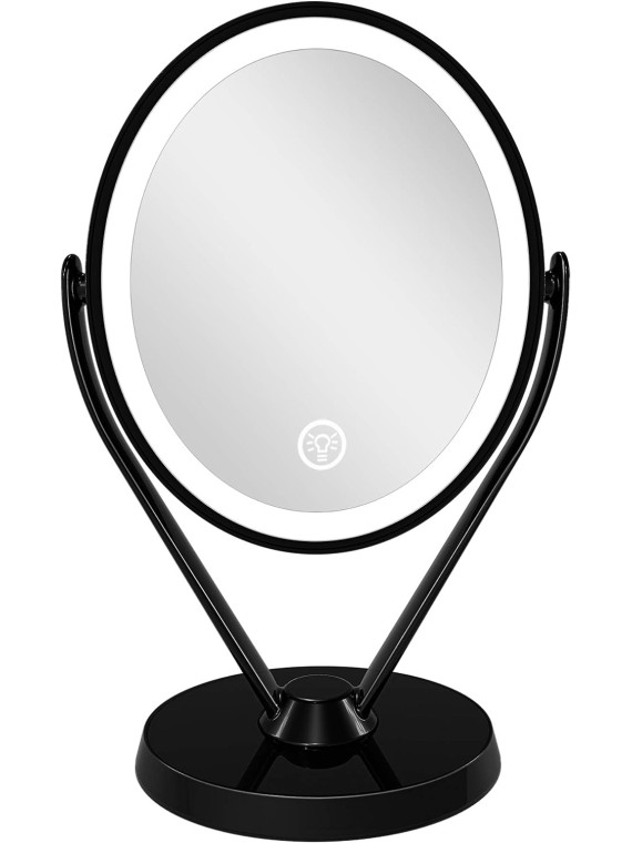 Double-Sided 1x/7x Magnification LED Makeup Mirror with Lights, Lighted Vanity Mirror USB Chargeable, Touch Sensor Control 3 Light Settings Illuminated Countertop Mirrors