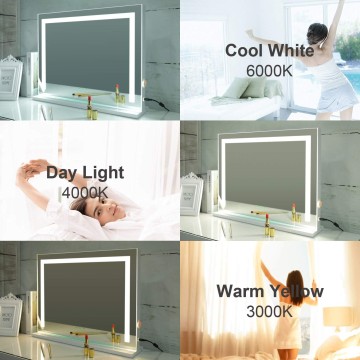 Vanity Mirror with Lights, Tabletop Wall-Mounted Makeup Mirror with Dimmable 3 Modes LED Backlit Light Strip,Touch Screen Control Cosmetic Mirror with USB Outlet, 22.8" W x 17.5" H