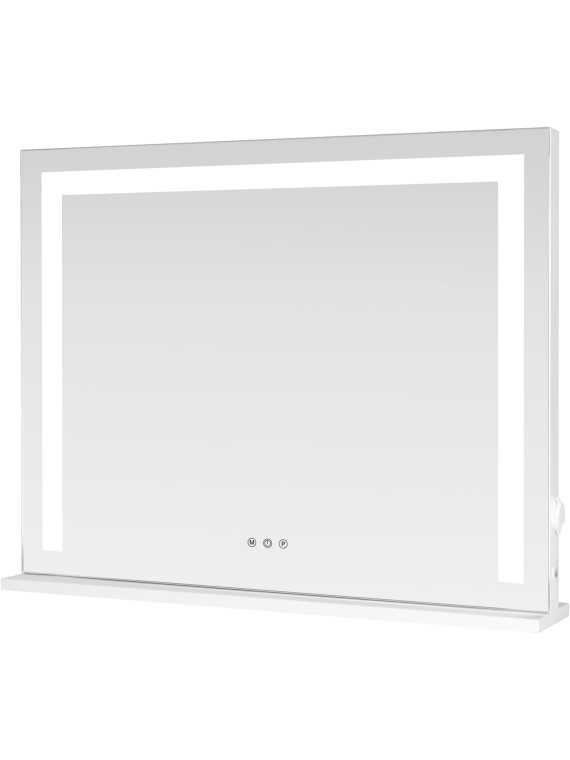 Vanity Mirror with Lights, Tabletop Wall-Mounted Makeup Mirror with Dimmable 3 Modes LED Backlit Light Strip,Touch Screen Control Cosmetic Mirror with USB Outlet, 22.8" W x 17.5" H