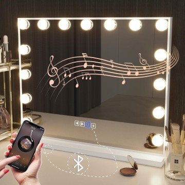 Hollywood Vanity Mirror with Lights, Bluetooth, 15 LED Bulbs, 3 Lighting Modes - White