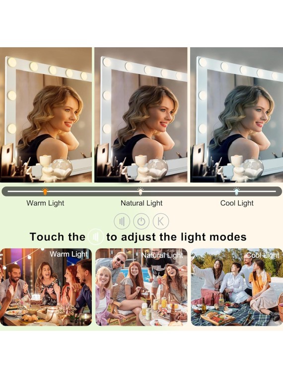 Vanity Mirror with Lights, 32 Inch Hollywood Lighted Makeup Mirror with 12 Dimmable LED Bulbs for Dressing Room, Tabletop, White