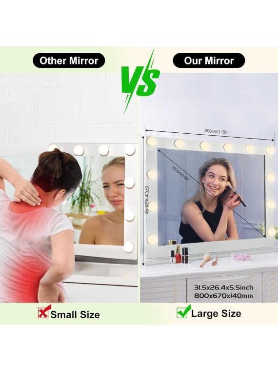 Vanity Mirror with Lights, 32 Inch Hollywood Lighted Makeup Mirror with 12 Dimmable LED Bulbs for Dressing Room, Tabletop, White