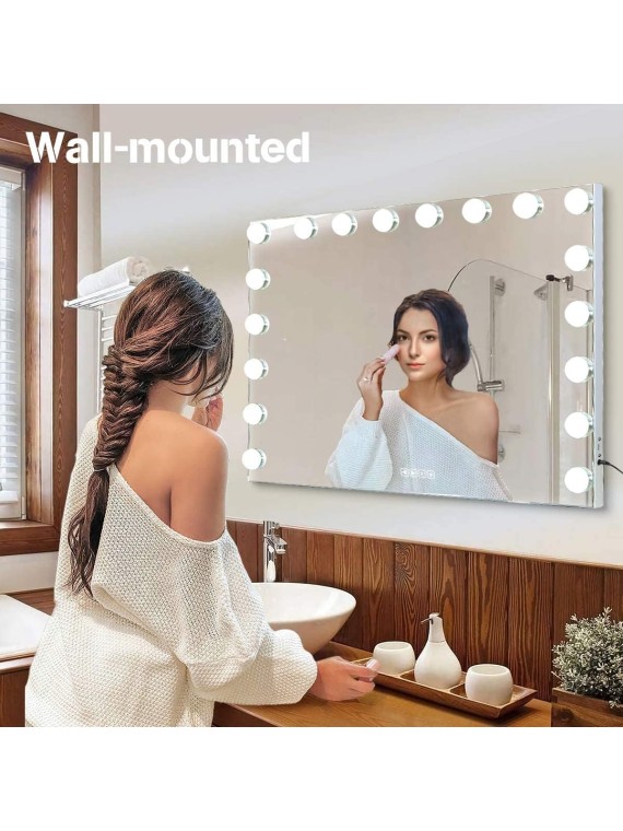 Hollywood Vanity Mirror with Lights and Speaker, Hollywood Lighted Makeup Mirror with 18pcs Dimmable Bulbs, USB Charging and 3 Color Lighting Modes for Dressing Room & Bedroom