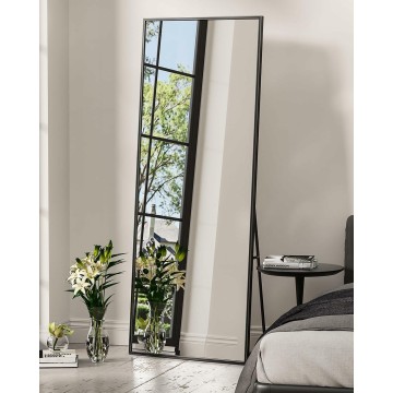 Full Length Mirror, Floor Mirror, Standing Mirror, Leaning Mirror, Full Body Mirror, Large Mirror, Bedroom Mirror with Black Aluminium Frame, Black, 65"x22"