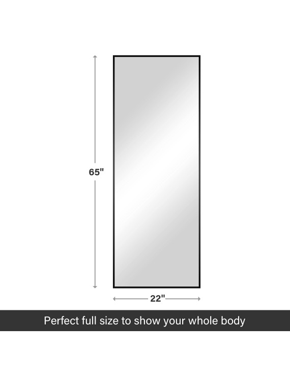 Full Length Mirror, Floor Mirror, Standing Mirror, Leaning Mirror, Full Body Mirror, Large Mirror, Bedroom Mirror with Black Aluminium Frame, Black, 65"x22"