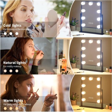 Large Vanity Mirror with Lights, Hollywood Lighted Makeup Mirror with 9 Dimmable LED Bulbs for Dressing Room & Bedroom, Lighted Makeup Mirror with Detachable 10x Magnification, (Black)