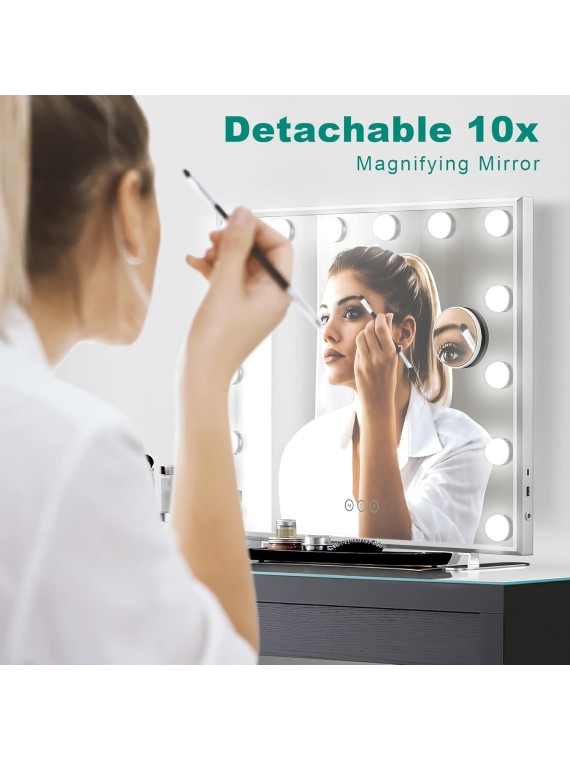 Hollywood Vanity Mirror with Lights, 14 Dimmable LED Bulbs Makeup Mirror, Tabletop or Wall-Mounted Led Light Mirror,3 Color Lighting Modes,Perfect for Dressing Room&Bedroom,Metal Frame Design