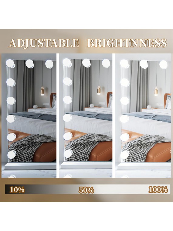 Vanity Mirror with Lights,Makeup Mirror with Lights with 17 Dimmable LED Bulbs, 3 Color Lighting Modes Detachable 10X Magnification Mirror Touch Control, 23.6X19,7 inch, White