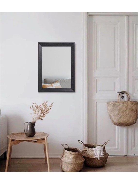 Wall Mirror Black Rectangle Rustic Wood Mirror Decorative Hanging Mirror for Bathroom Bedroom Farmhouse