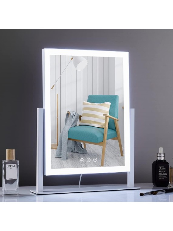 Lighted Makeup Mirror, Hollywood Vanity Mirror with Lights, Three Color Lighting Modes, and 5X Magnification Mirror, Smart Touch Control, 360°Rotation (15.2in. White)