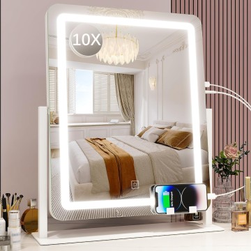 Vanity Mirror with Lights, 22"x18" LED Makeup Mirror, Large Lighted Mirror with Smart Touch 3 Colors Dimmable, Light Up Mirror for Makeup Desk, Bedroom, Dressing Room Tabletop, White