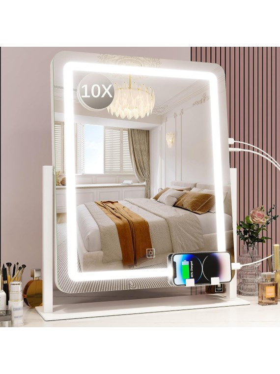 Vanity Mirror with Lights, 22"x18" LED Makeup Mirror, Large Lighted Mirror with Smart Touch 3 Colors Dimmable, Light Up Mirror for Makeup Desk, Bedroom, Dressing Room Tabletop, White