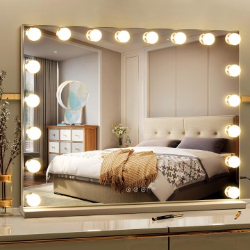 Hollywood Vanity Mirror with Lights 28 x 22 Inch Large Makeup Mirror with 18 Dimmable Bulbs, Lighted Vanity Mirror with 3 Color Modes and Touch Control