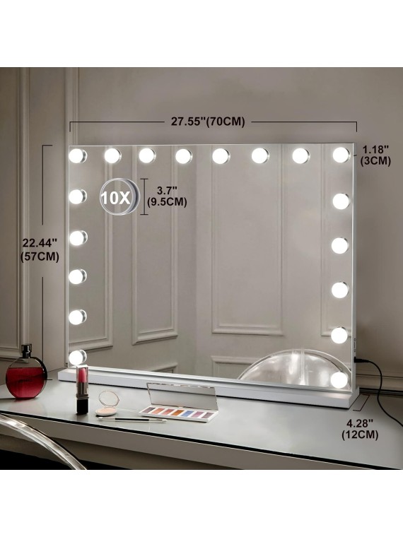 Hollywood Vanity Mirror with Lights 28 x 22 Inch Large Makeup Mirror with 18 Dimmable Bulbs, Lighted Vanity Mirror with 3 Color Modes and Touch Control