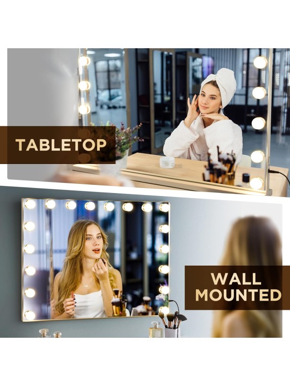 Hollywood Vanity Mirror with Lights 28 x 22 Inch Large Makeup Mirror with 18 Dimmable Bulbs, Lighted Vanity Mirror with 3 Color Modes and Touch Control