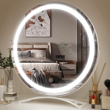 Vanity Mirror with Lights, 20"x18" LED Lighted Makeup Mirror, Large Makeup Mirror with Lights, Touch Sensor with 3-Color Lighting, Dimmable for Vanity Desk Tabletop, Bedroom