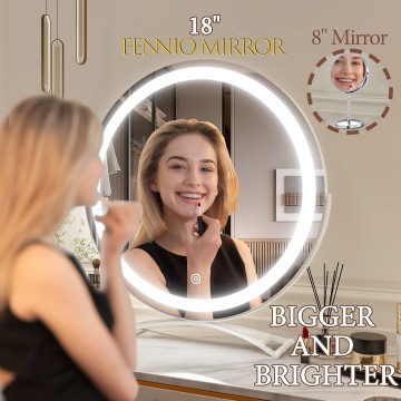 Vanity Mirror with Lights, 20"x18" LED Lighted Makeup Mirror, Large Makeup Mirror with Lights, Touch Sensor with 3-Color Lighting, Dimmable for Vanity Desk Tabletop, Bedroom