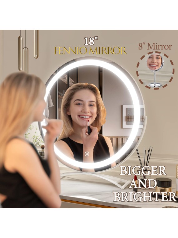 Vanity Mirror with Lights, 20"x18" LED Lighted Makeup Mirror, Large Makeup Mirror with Lights, Touch Sensor with 3-Color Lighting, Dimmable for Vanity Desk Tabletop, Bedroom