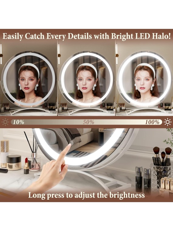 Vanity Mirror with Lights, 20"x18" LED Lighted Makeup Mirror, Large Makeup Mirror with Lights, Touch Sensor with 3-Color Lighting, Dimmable for Vanity Desk Tabletop, Bedroom