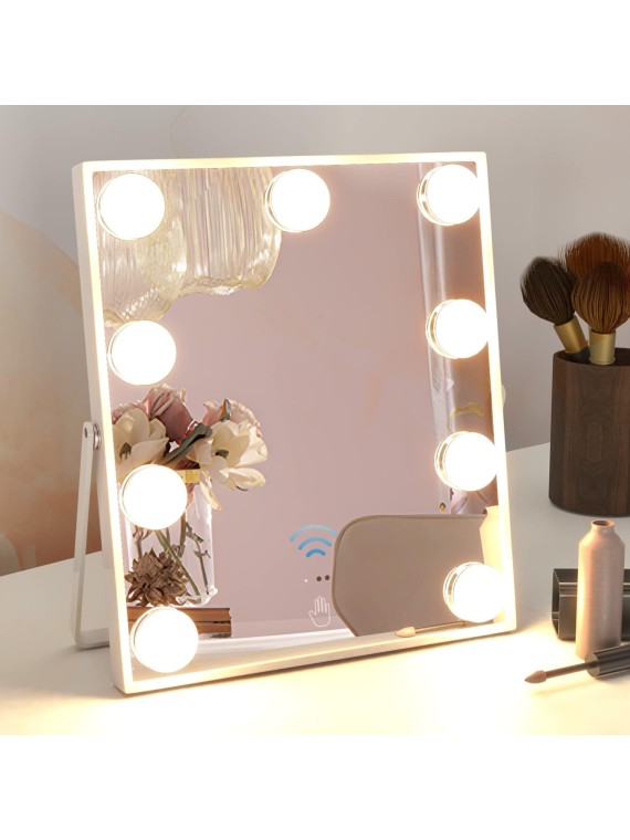 Vanity Mirror with Lights, Hollywood Makeup Mirror with Light, Tabletop Makeup Lighted Mirror with 9 LED Lights Sensor Control 3 Color Modes