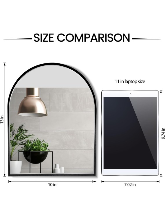 10x13 inch Black Small Arched Mirror for Bathroom Vanity Mirror or Wall Decor Arch Mirror Brushed Metal Frame Wall Mounted Mirror for Bathroom LivingRoom Bedroom Entryway