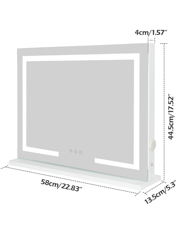 Vanity Mirror with Lights Lighted Makeup Mirror with Lights, Dimmable 3 Modes LED Light Strips Touch Control Light Up Mirror with USB Charging Port, White