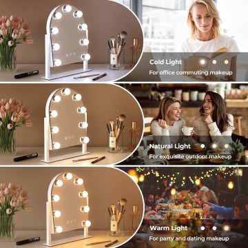 Makeup Mirror with Lights, Vanity Mirror with Lights, Lighted Makeup Mirror, 3 Color Modes, Dimmable Light,360° Rotation