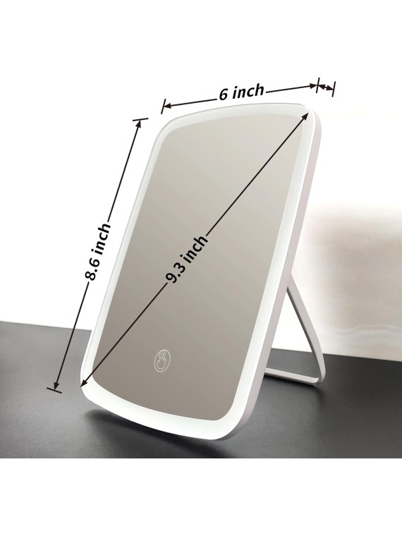 Vanity Mirror with lights, Makeup Mirror Touch Screen with 3 Color LED lights Brightness Adjustable Portable USB Rechargeable