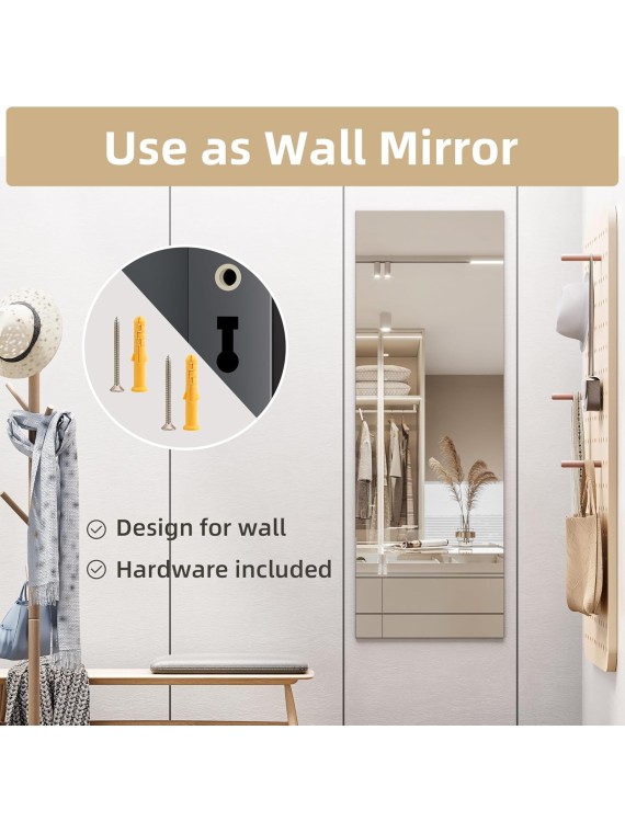 Door Mirror Full Length, 47"x 16" Full Body Over The Door Hanging Wall Mounted Mirror for Bedroom, Living Room, Cloakroom, Square Black