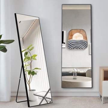 Full Length Mirror,Durable Solid Wood Frame,Explosion-Proof Film,High-Definition Full Body Mirror,Standing/Leaning/Hanging Long Mirror for Bedroom,Bathroom,Living Room(Black)