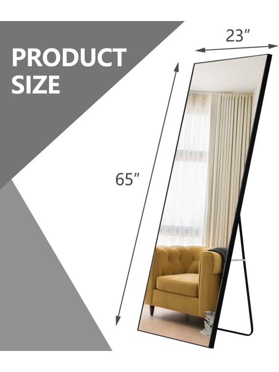 Full Length Mirror,Durable Solid Wood Frame,Explosion-Proof Film,High-Definition Full Body Mirror,Standing/Leaning/Hanging Long Mirror for Bedroom,Bathroom,Living Room(Black)