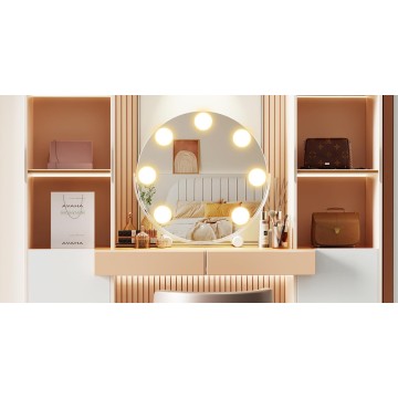 Vanity Mirror with Lights, 13" Hollywood Mirror Tabletop Makeup Mirror with 7 Dimmable LED Bulbs, Large Lighted Mirror for Bedroom Smart Touch Control 3 Colors Light 360°Rotation,