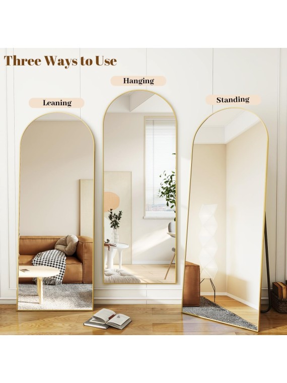 30"x71" Arched Full Length Mirror, Gold Large Floor Mirror with Aluminum Alloy Frame, Standing Hanging or Leaning Wall-Mounted Mirror, Vanity Mirror for Living Room and Bedroom