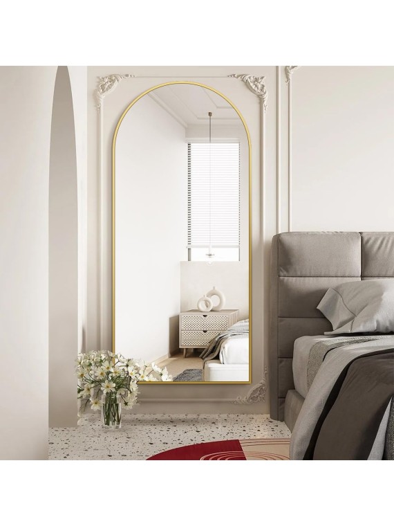 30"x71" Arched Full Length Mirror, Gold Large Floor Mirror with Aluminum Alloy Frame, Standing Hanging or Leaning Wall-Mounted Mirror, Vanity Mirror for Living Room and Bedroom