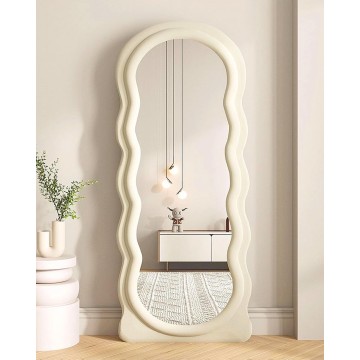 Floor Mirror, Wavy Full Length Mirror, Wave Mirror, Standing Mirror, Large Tall Mirror, Wall Mounted, FreeStanding, Large Mirror, 63"×24", Flannel Frame- White