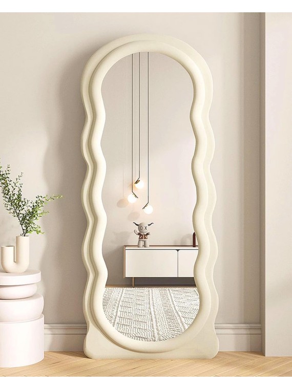 Floor Mirror, Wavy Full Length Mirror, Wave Mirror, Standing Mirror, Large Tall Mirror, Wall Mounted, FreeStanding, Large Mirror, 63"×24", Flannel Frame- White