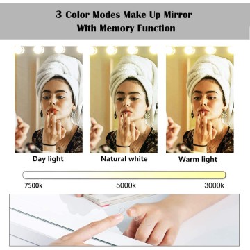 Vanity Mirror Makeup Mirror with Lights,10X Lens,22.8"x 18.1" Hollywood Lighted Vanity Mirror with 15 Dimmable LED Bulbs,3 Color Modes,Touch Control for Bedroom,Tabletop or Wall-Mounted