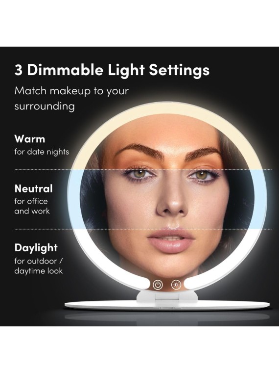 Rechargeable Travel Makeup Mirror with LED Light, 8" Foldable Stand, 3 Color Lighting Travel Mirror. Dimmable & Lightweight Portable Vanity Mirror, Beauty Travel Essential, ABIGAIL