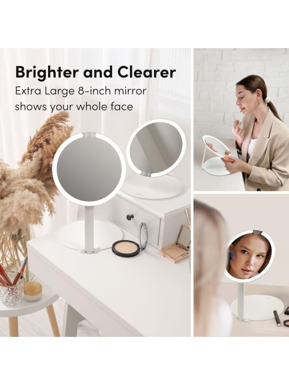 Rechargeable Travel Makeup Mirror with LED Light, 8" Foldable Stand, 3 Color Lighting Travel Mirror. Dimmable & Lightweight Portable Vanity Mirror, Beauty Travel Essential, ABIGAIL