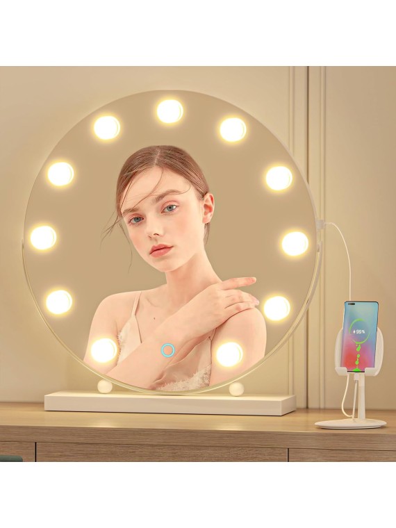  Hollywood Makeup Vanity Mirror with Lights, 20" LED Mirror with 10X Magnification, Lighted Up Desk Mirror w 3 Color Modes & Dimmable, White