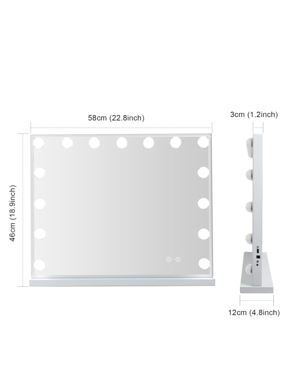 Vanity Mirror with Lights and Speaker Large Hollywood Vanity Mirror with 15 LED Bulbs and Smart Touch Control Desktop Makeup Mirror with 10X Magnification and USB Charge Port